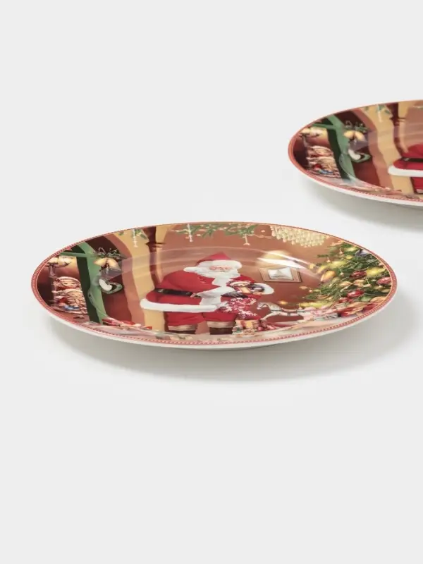 Набор тарелок новогодних &laquo;Ночь чудес&raquo;, 2 шт., d=19 см, керамика, подарочная упаковка, разноцветный