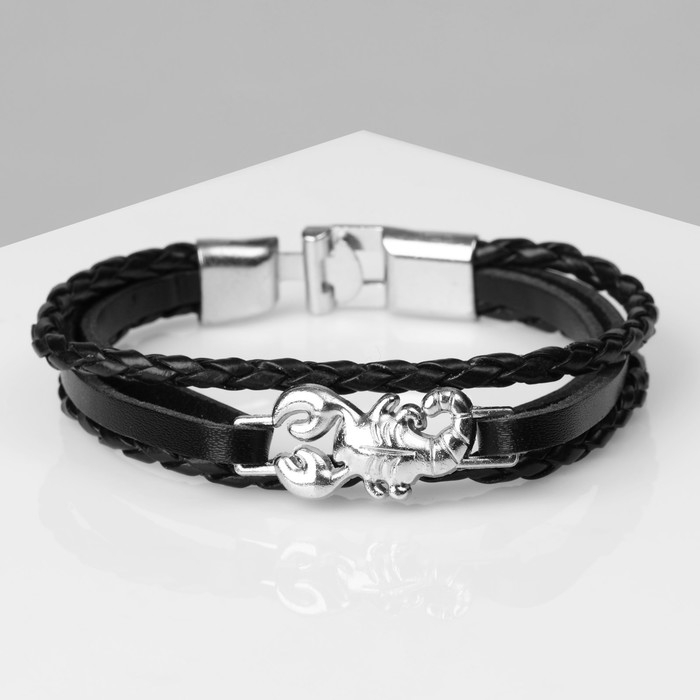 Браслет мужской &laquo;Крепость&raquo; скорпион, цвет чёрный с серебром, 21,5 см