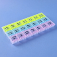 Таблетница - органайзер &laquo;Неделька&raquo;, английские буквы, утро/день/ночь, 21,5 &times; 11 &times; 2 см, 21 секция, разноцветная