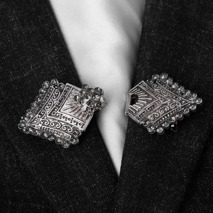 Зажим для кардигана «Ромбы», цвет серый в чернёном серебре Зажим для кардигана «Ромбы», цвет серый в чернёном серебре