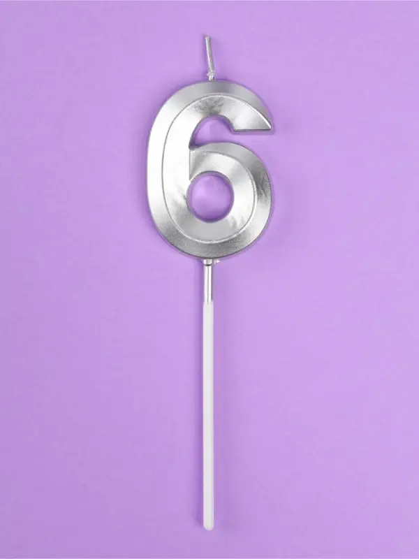 Свеча в торт на шпажке &laquo;Грань&raquo;, цифра 6, серебро, 5 см