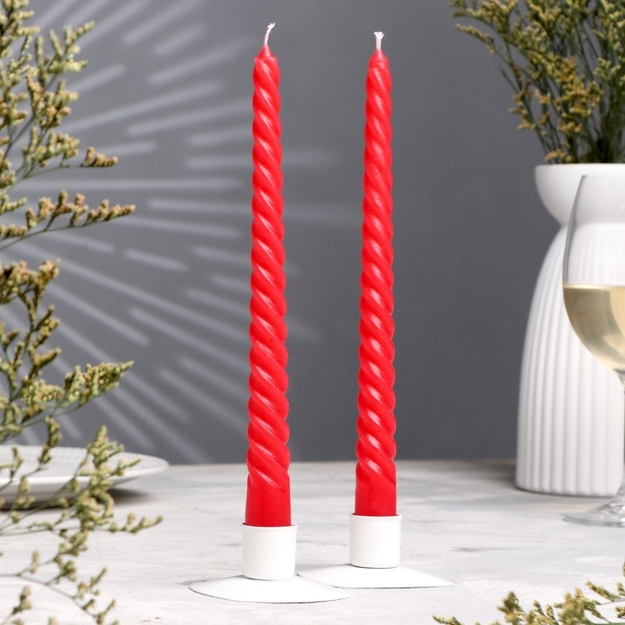 Набор свечей витых, 2,2х 25 см, 2 штуки, красный, "Дарим красиво"