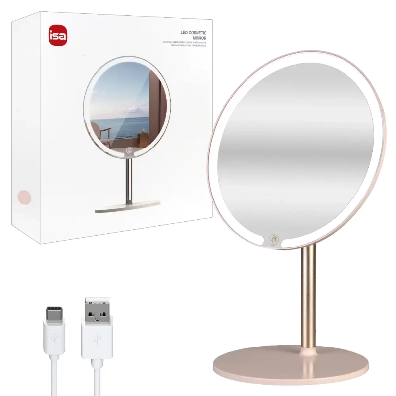 Настольное зеркало для макияжа с подсветкой ML-01 ISA розовое