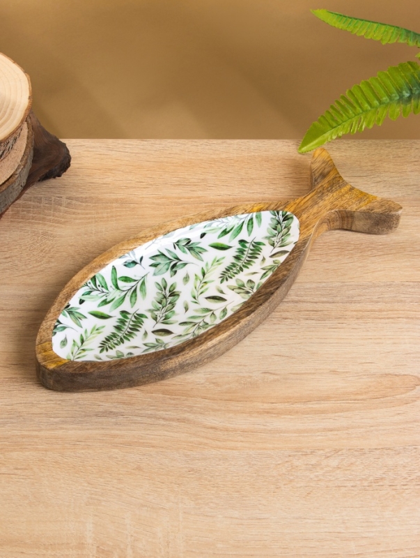 Блюдо в форме рыбки "Оливковая ветвь" дерево манго 32х11,5х2 см