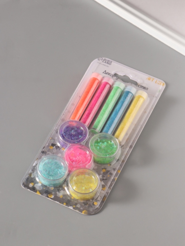 Глиттер "Пудра и шестигранники" неон набор 5х6 гр и 5х5 гр 21,4х9,3 см