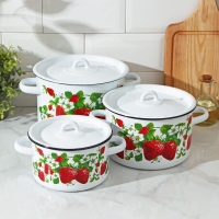 Набор эмалированных кастрюль «Клубничная поляна», 3 предмета: 1,5 л 2,9 л 3,9 л Набор эмалированных кастрюль «Клубничная поляна», 3 предмета: 1,5 л 2,9 л 3,9 л