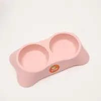 Миска пластиковая двойная, 28 х 16 х 5 см, розовая