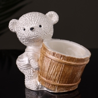 Кашпо "Медведь с горшочком" 9х10х6 см,перламутр