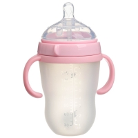 Бутылочка для кормления M&B, ШГ &Oslash;70мм, от 6 мес, 250мл., с ручками, силиконовая колба, цвет розовый