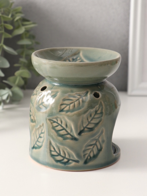 Аромалампа керамика "Листья" морская лагуна 9,5х9,5х10,8 см