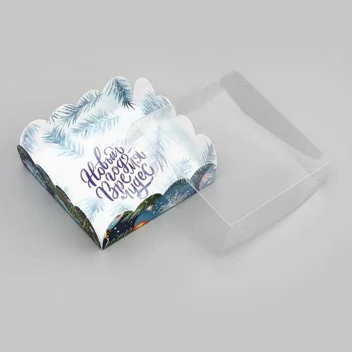Коробка для печенья, кондитерская упаковка, "Елочные игрушки", 9 х 9 х 3 см, Новый год