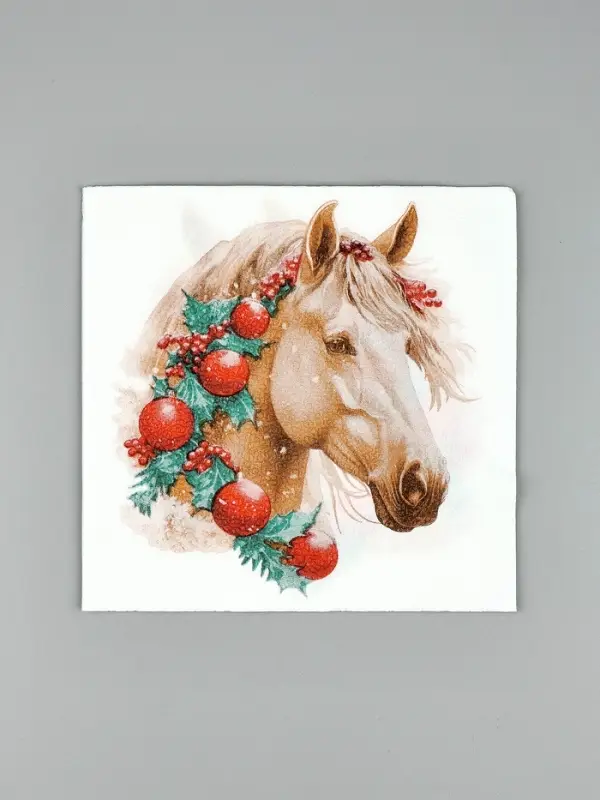 Салфетки бумажные New Line Fresco &laquo;Белая лошадь с новогодними украшениями&raquo;, 33х33 см, 2 слоя 20 лист