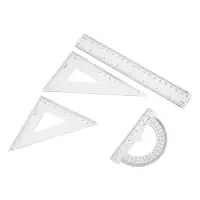 Набор чертёжный, прозрачный, 4 предмета (линейка 20 см, угольник 14 см/ 30&deg;, угольник 10 см/ 45&deg;, транспортир)