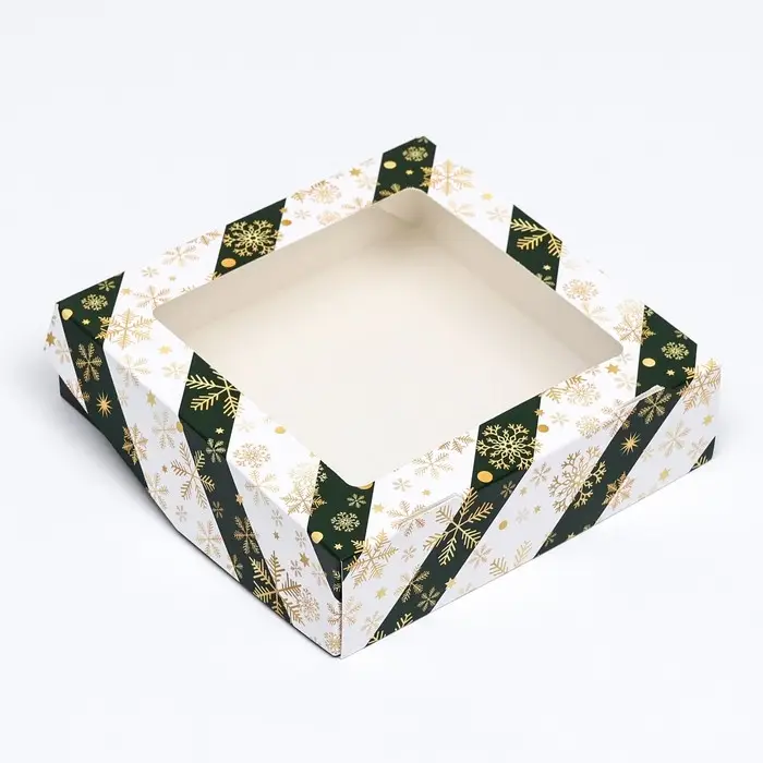 Коробка подарочная новогодняя складная с окном &laquo;Снежинка&raquo;, 15&times;15&times;4 см