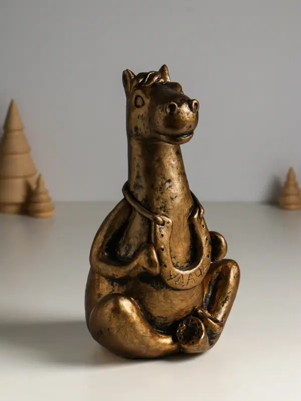 Копилка "Лошадь с подковой" 14х15х24 см, бронза