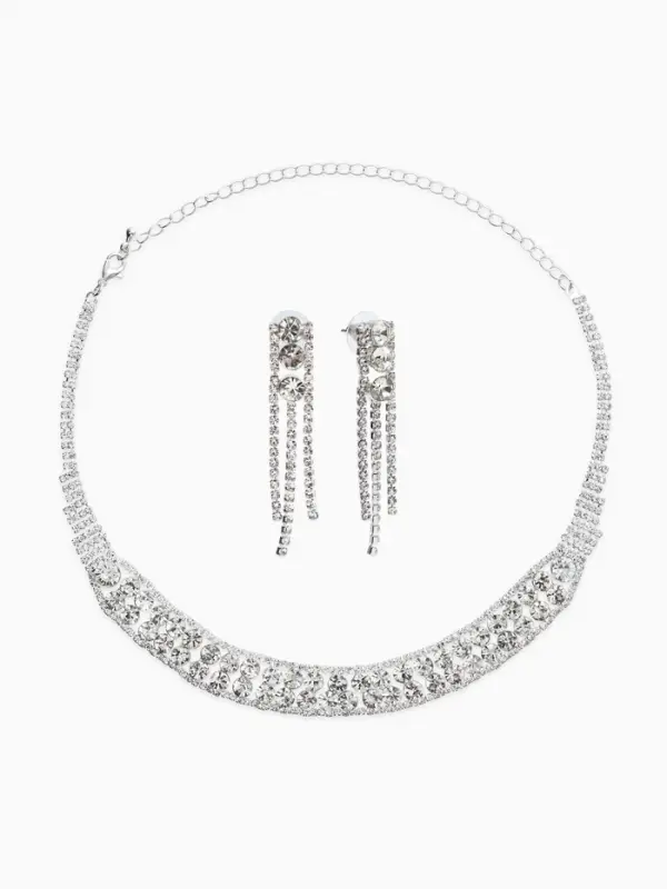 Набор 2 предмета: серьги, колье со стразами &laquo;Лёд. Круги&raquo;, d=13.5 см, белый в серебре