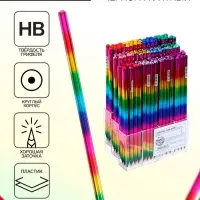 Карандаш чернографитный &laquo;Радуга&raquo; твёрдость НВ, голография, заточенный, со стразой