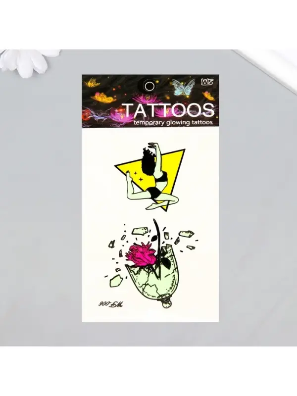 Переводные тату на тело светящиеся цветные &laquo;Девушка и роза в осколках&raquo;, 14.3&times;7.5 см