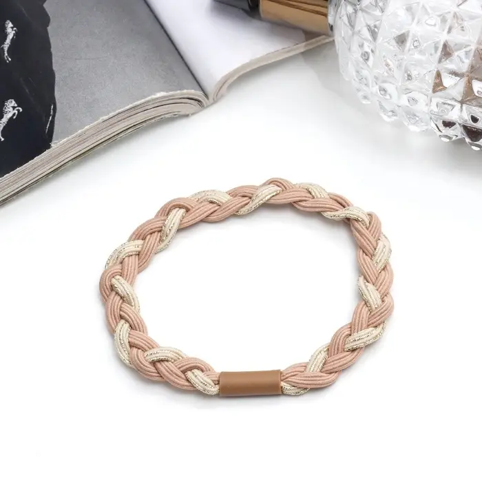 Резинка для волос "Спорт элит" косичка блеск, 5 см, бежевый