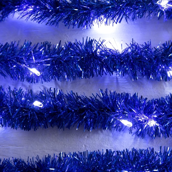 Гирлянда &laquo;Мишура&raquo; 1 м роса, IP20, синяя нить, 22 LED, 8 слоёв, d=3 см, батарейки CR2032х2 (в комплекте), свечение белое