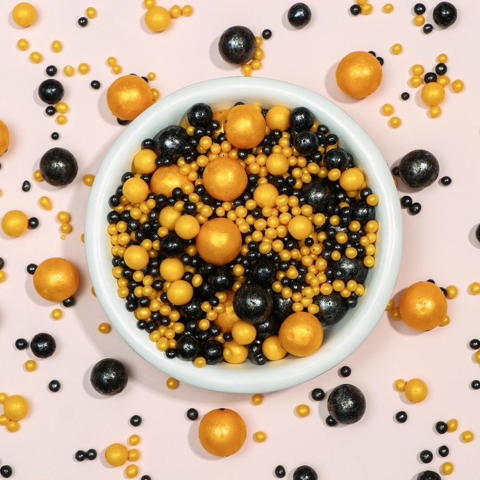 Кондитерская посыпка "Жемчуг", чёрный, золотой, 50 г