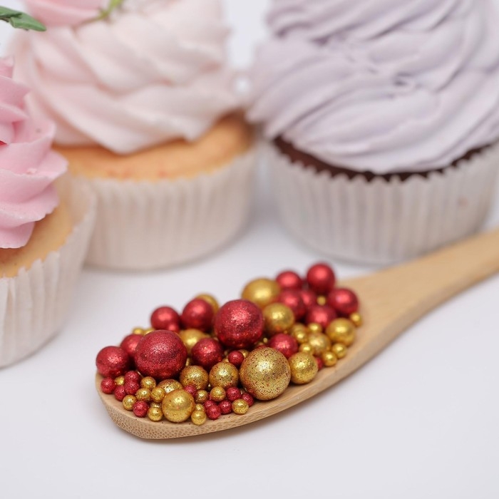 Посыпка кондитерская с глиттером &laquo;Блеск&raquo;, золотой, красный, 50 г