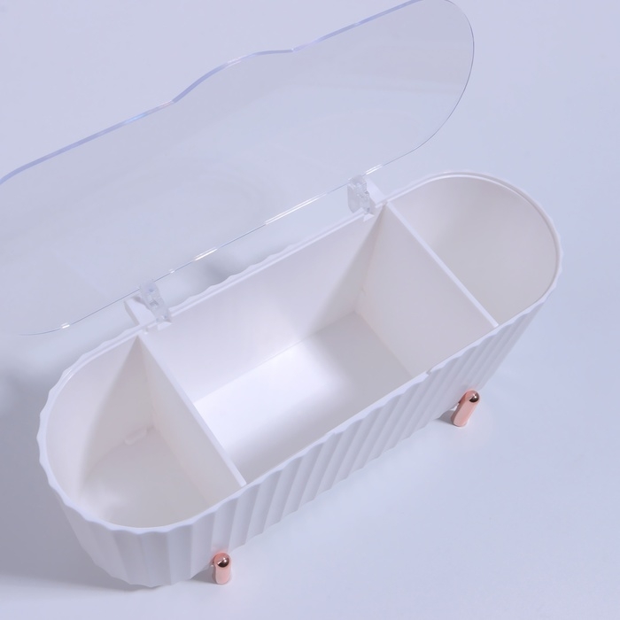 Органайзер для хранения, с крышкой, 3 секции, 21 &times; 8 &times; 9 см, цвет белый/розовое-золото