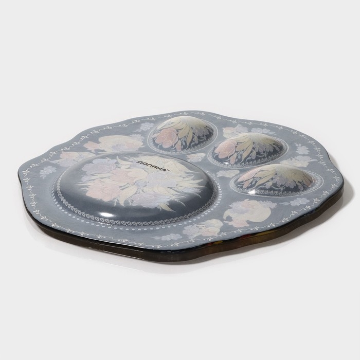 Подставка стеклянная для яиц Доляна &laquo;Жостовская роспись&raquo;, 3 ячейки, 21&times;18 см, цвет чёрный