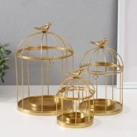 Подсвечник металл "Птичка на клетке" н-р 3 шт d=5;6;8 см золото 9,5х15,5; 12х21; 15,5х25 см 101825 Подсвечник металл "Птичка на клетке" н-р 3 шт d=5;6;8 см золото 9,5х15,5; 12х21; 15,5х25 см 101825