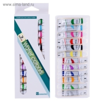 Краски акварельные, 12 цветов, в пластиковой тубе, 9 мл, в картонной коробке