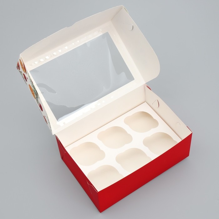 Коробка складная на 6 капкейков с окном &laquo;Счастья в новом году&raquo;, 25 х 17 х 10 см, Новый год