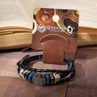 Браслет унисекс &laquo;Стиль&raquo; звезда в кругу, цвет чёрный с серебром, 21,5 см