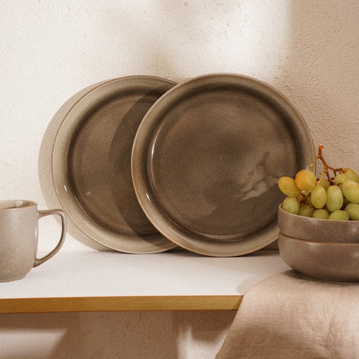 Набор тарелок фарфоровых SL Home &laquo;Мольвено&raquo;, d=21,4 см, цвет коричневый