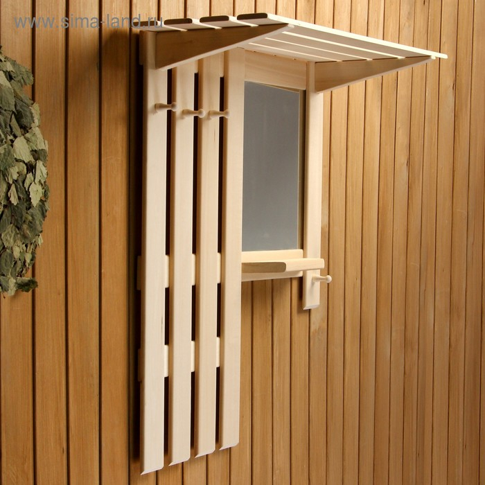 Полка вешалка с зеркалом, большая, 3 крючка Полка вешалка с зеркалом, большая, 3 крючка