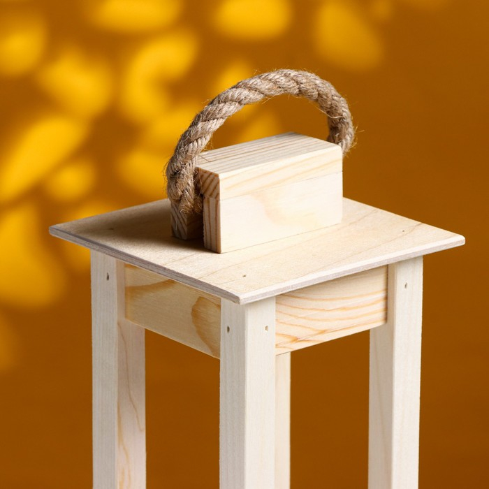 Кашпо деревянное 11&times;11&times;24 см "Фонарик", ручка верёвка, натуральный Дарим Красиво