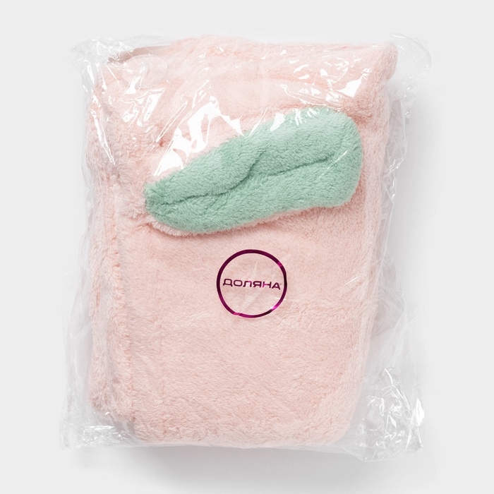 Чалма для сушки волос Доляна &laquo;Ушки&raquo;, микрофибра, с пуговкой, цвет розовый