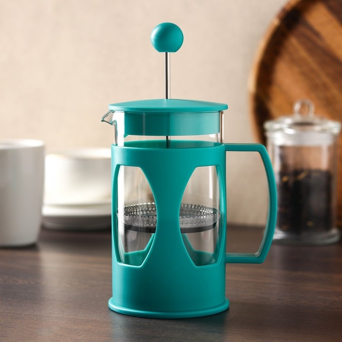 Чайник заварочный френч - пресс Доляна &laquo;Оливер&raquo;, 600 мл, стекло, цвет бирюзовый