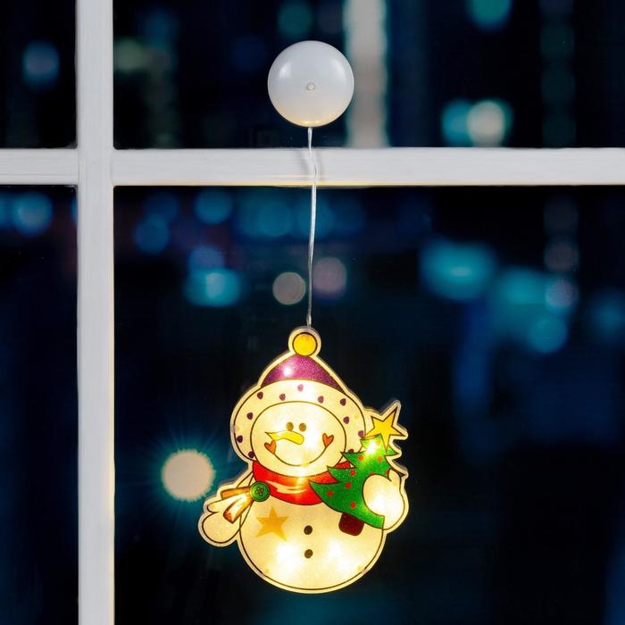 Светодиодная фигура на присоске «Снеговик» 19 × 22 см, пластик, батарейки АААх3 (не в комплекте), свечение тёплое белое Светодиодная фигура на присоске «Снеговик» 19 × 22 см, пластик, батарейки АААх3 (не в комплекте), свечение тёплое белое