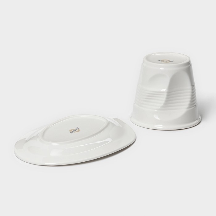 Чайная пара фарфоровая Magistro «Бланш», 2 предмета: чашка 300 мл, блюдце, цвет белый Чайная пара фарфоровая Magistro «Бланш», 2 предмета: чашка 300 мл, блюдце, цвет белый