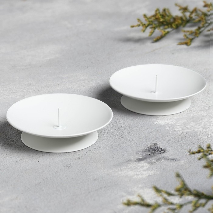 Подсвечник металл Подсвечник металл "Лотос", 7,5х2 см, набор 2 шт, белый