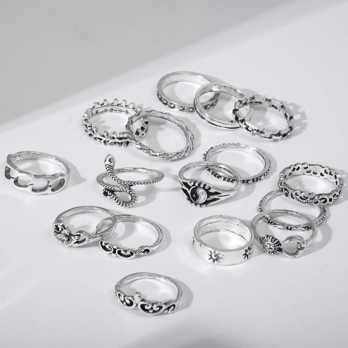 Набор колец 16 штук «Ассорти» астрономия, размер МИКС, цвет чернёное серебро Набор колец 16 штук «Ассорти» астрономия, размер МИКС, цвет чернёное серебро