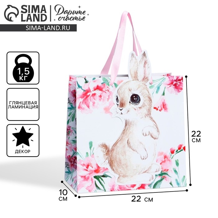 Пакет подарочный, упаковка, &laquo;Кролик&raquo;, 22 х 22 х 10 см