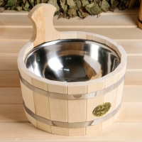 Шайка из липы, 3 л, круглая, нержавеющая вставка, "Добропаровъ" Шайка из липы, 3 л, круглая, нержавеющая вставка, "Добропаровъ"