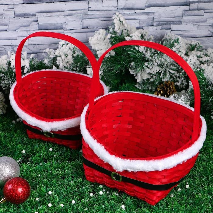Набор корзин &laquo;Красная шубка&raquo;, 2 шт: 28&times;22&times;11/33,5 см, 22&times;17&times;9/27 см, шпон