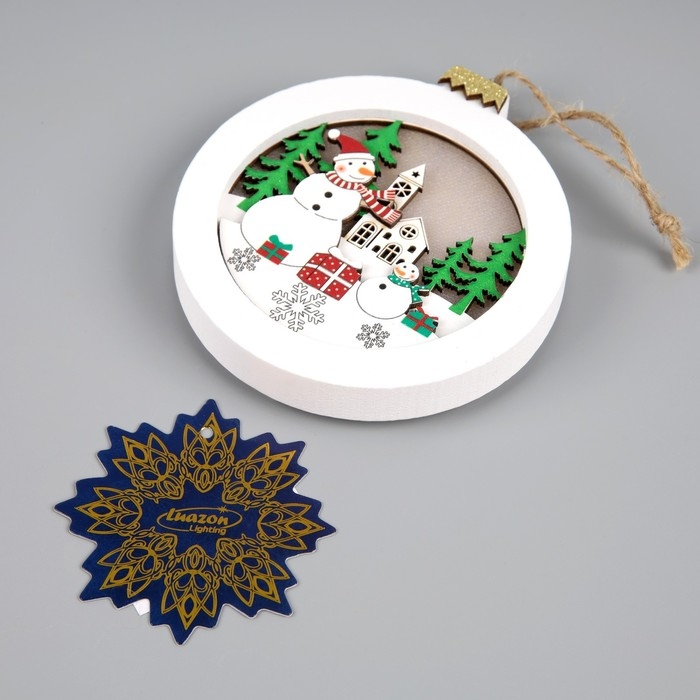 Ёлочная игрушка &laquo;Снеговики в лесу&raquo;, от батареек, свечение тёплое белое