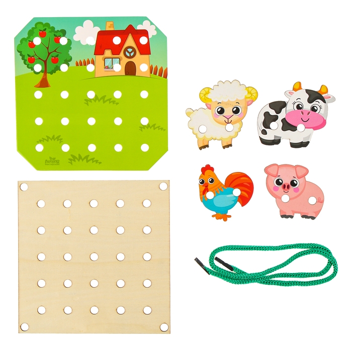 Деревянная игрушка-шнуровка &laquo;Ферма&raquo;, 15&times;15 см