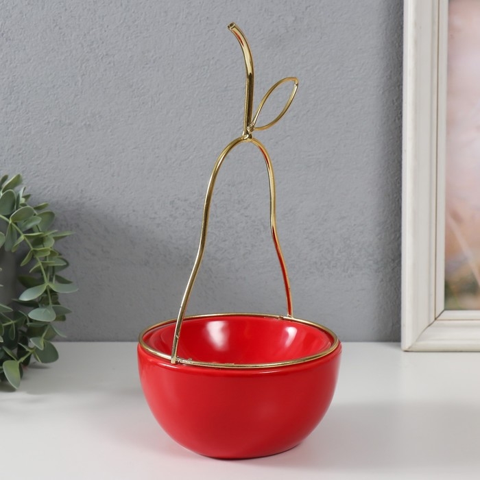 Сувенир керамика, металл подставка Сувенир керамика, металл подставка "Груша" красная с золотом 13х13х25,5 см