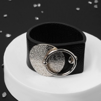 Браслет кожа «Диск» с кольцом, цвет чёрный в серебре L=21,5 Браслет кожа «Диск» с кольцом, цвет чёрный в серебре L=21,5