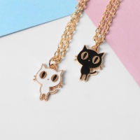 Кулоны &laquo;Неразлучники&raquo; котики, цвет чёрно-белый в золоте, 45 см