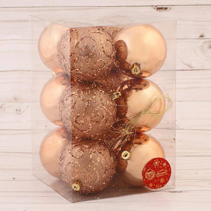 Набор шаров пластик d-8 см, 12 шт "Делия" золото